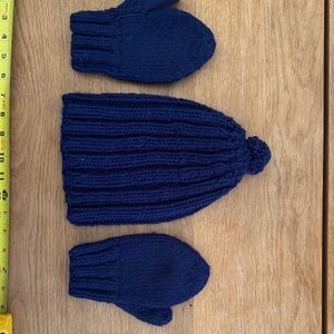 Navy Blue Knit Hat and Mittens Set for Kids